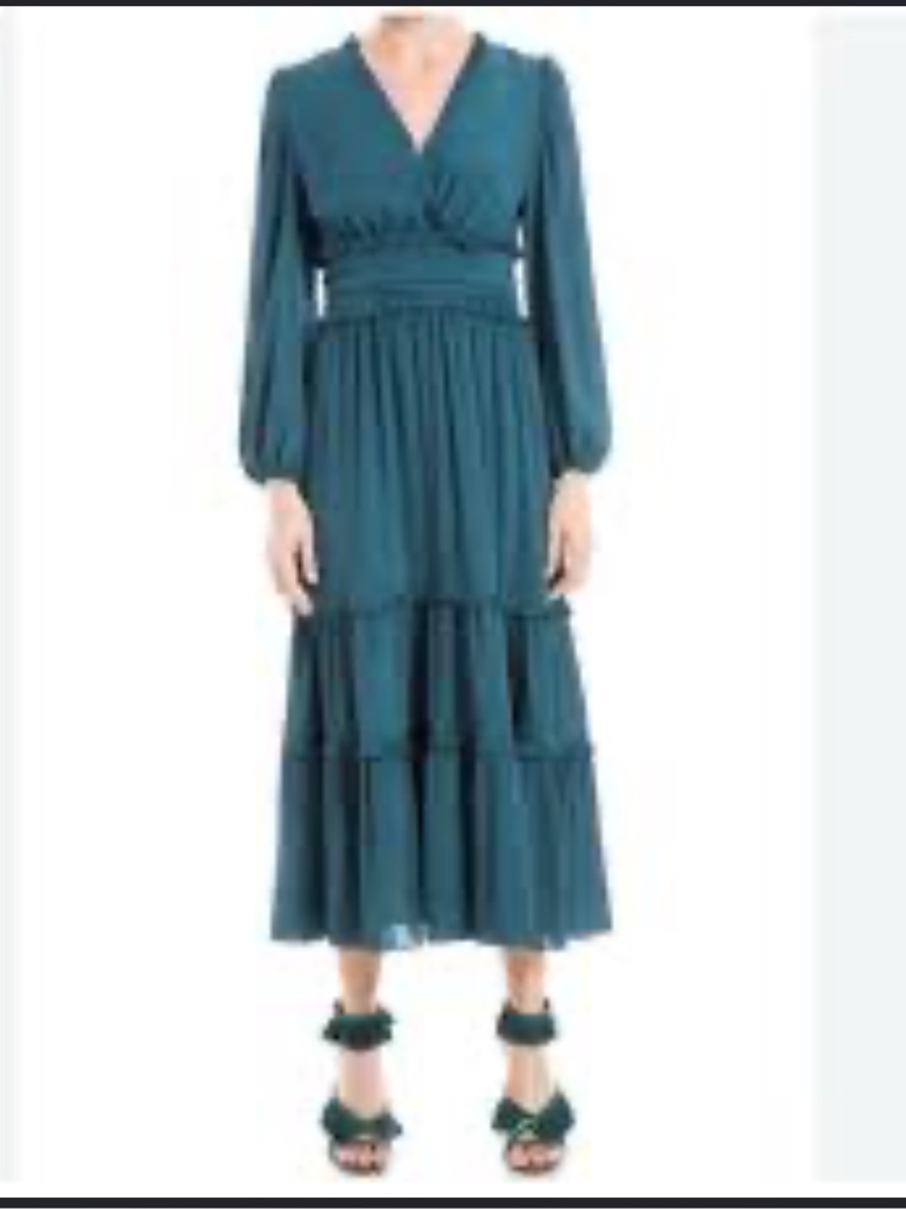 Max Studio Teal V‑Neck Long Sleeve Tiered Maxi Dress